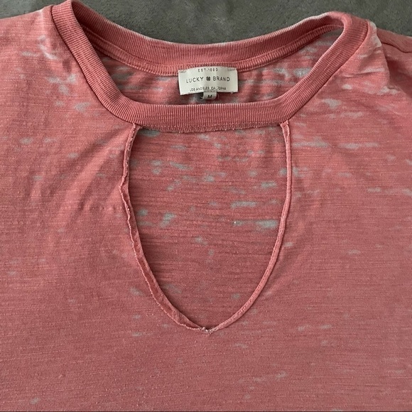 Lucky Brand Burnout Cut Out Short Sleeve Tee V Neck Detail Size Medium - Picture 2 of 7